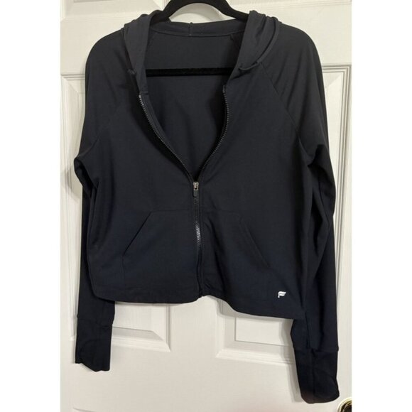 Fabletics Women’s Cropped Black Jacket With Thumb Holes Sleeves Size Women Large - Picture 1 of 6